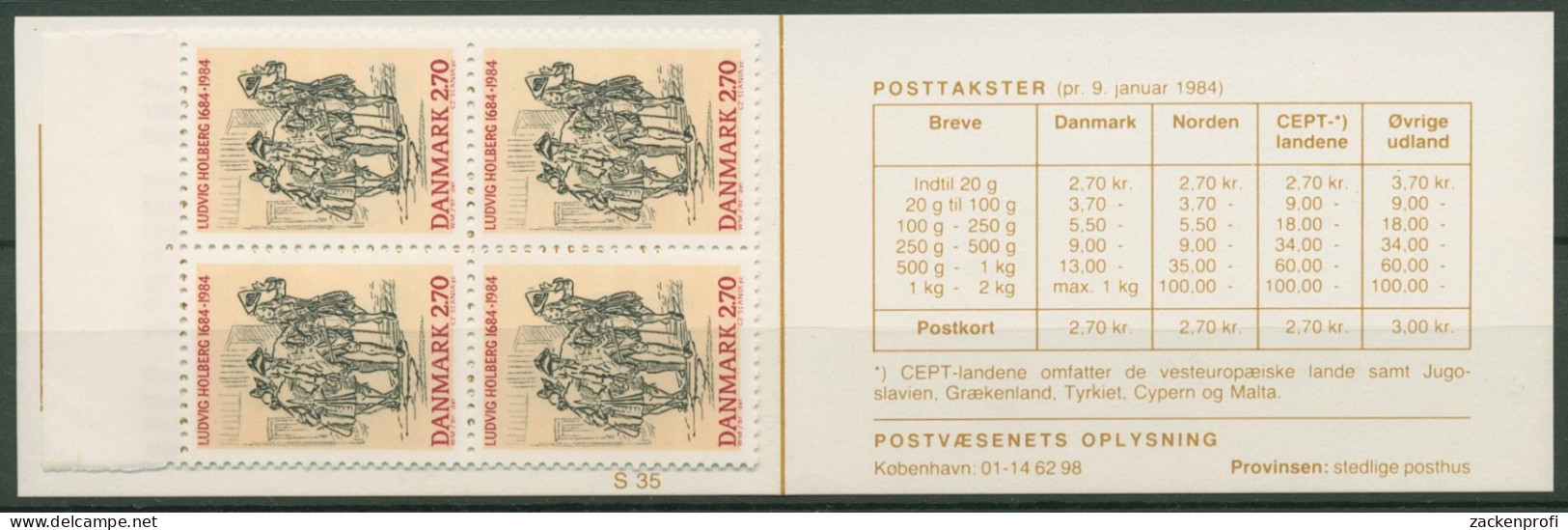 Dänemark 1984 Historiker L.Holberg Markenheftchen 817 MH Postfrisch (C93020) - Markenheftchen