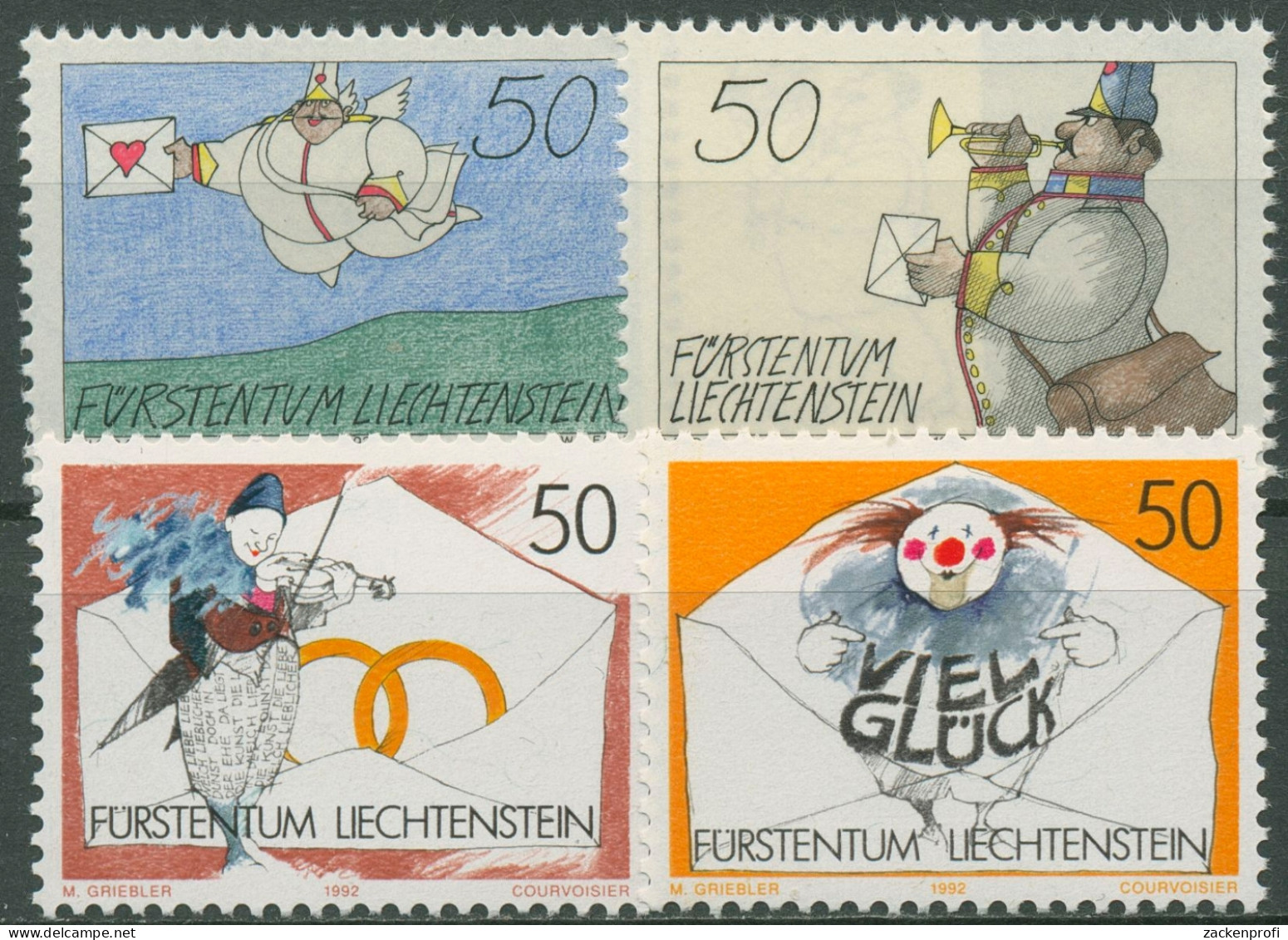 Liechtenstein 1992 Grußmarken Zeichnungen 1041/44 Postfrisch - Ongebruikt