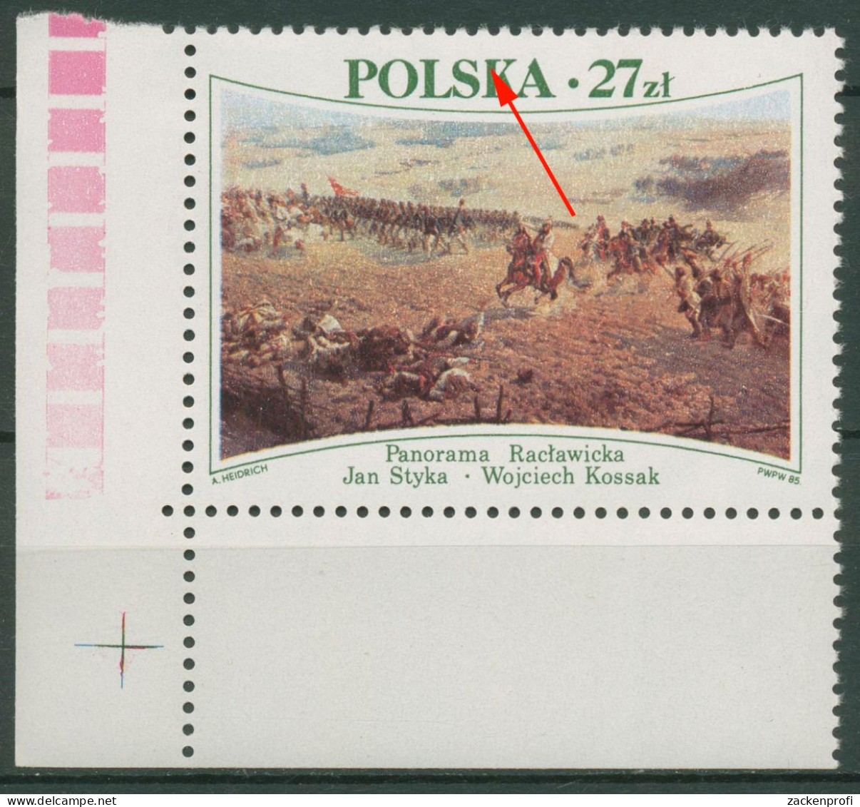 Polen 1985 Schlacht V. Raclawice Gemälde 2967 Ecke Mit Plattenfehler Postfrisch - Nuevos