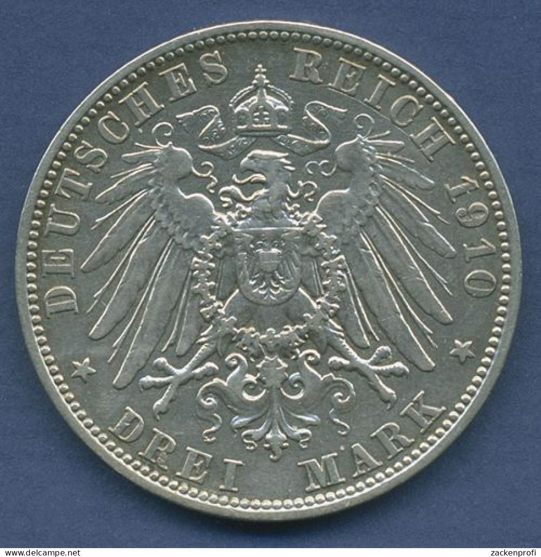 Bayern 3 Mark 1910 D, König Otto, J 47 Ss/ss+ (m3997) - 2, 3 & 5 Mark Zilver