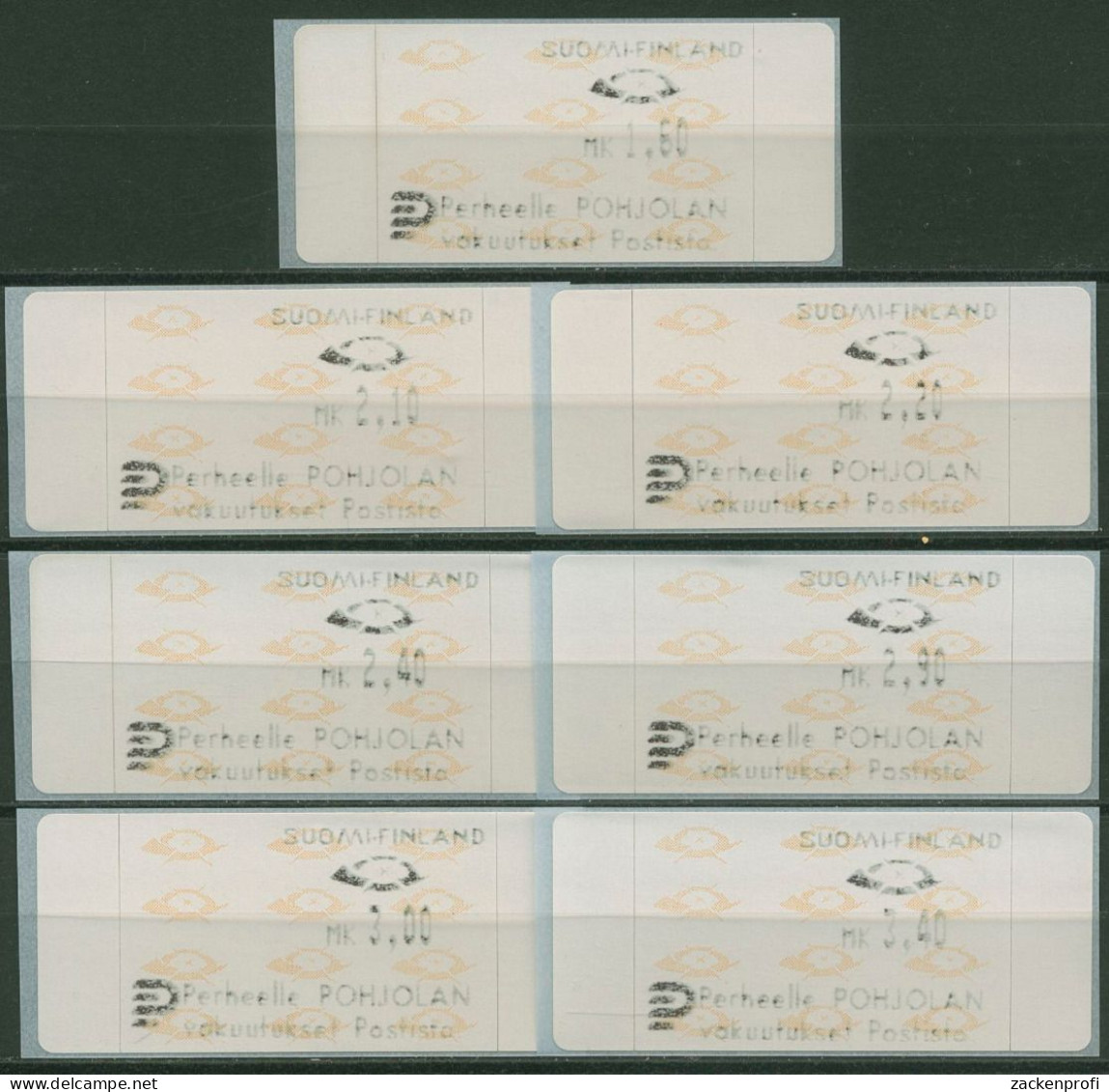 Finnland Automatenmarken 1992 Posthörner Satz 7 Werte ATM 12.3 S1 Postfrisch - Automaatzegels [ATM]