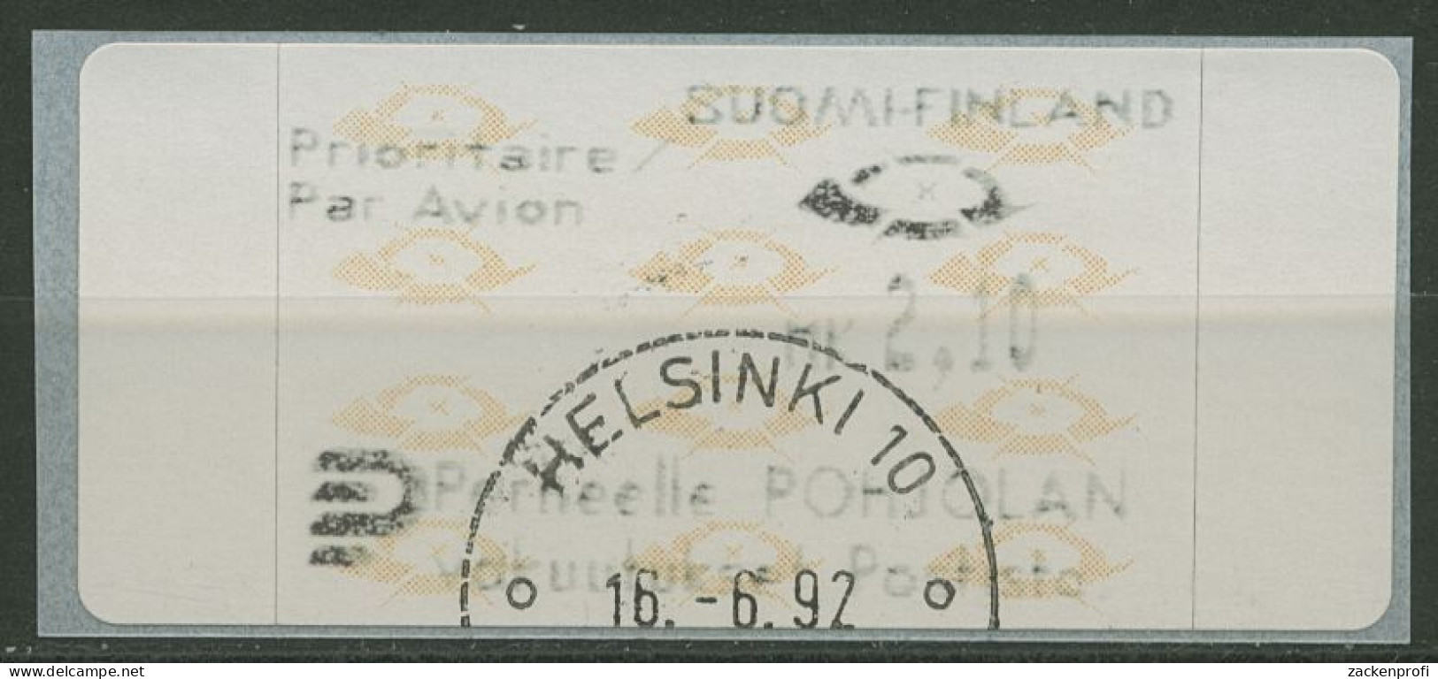 Finnland Automatenmarken 1992 Posthörner Einzelwert ATM 12.3 Z6 Gestempelt - Automaatzegels [ATM]