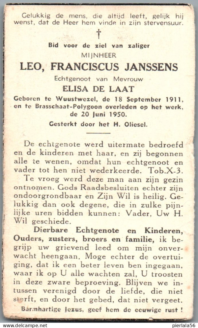 Bidprentje Wuustwezel - Janssens Leo Franciscus (1911-1950) - Devotieprenten