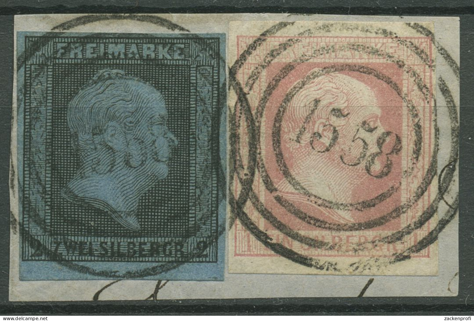 Preußen 1850/57 König Fr. Wilhelm IV., 3 U. 6 A Nr.-Stpl. 1558 VÖRDE, Briefstück - Gebraucht