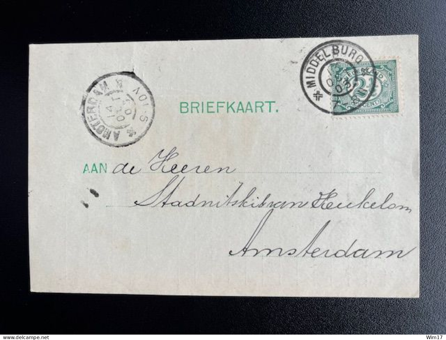 NETHERLANDS 1903 POSTCARD MIDDELBURG TO AMSTERDAM 13-10-1903 NEDERLAND BRIEFKAART - Ganzsachen