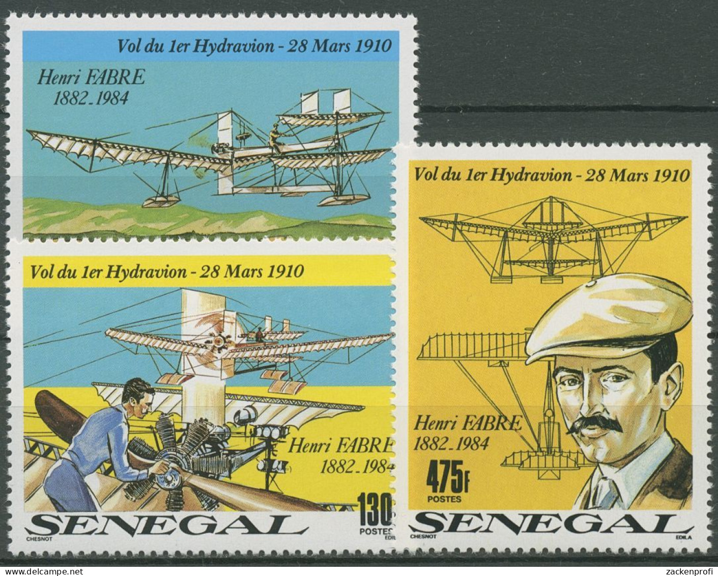 Senegal 1989 Henri Fabre Wasserflugzeug Canard 1061/63 Postfrisch - Senegal (1960-...)