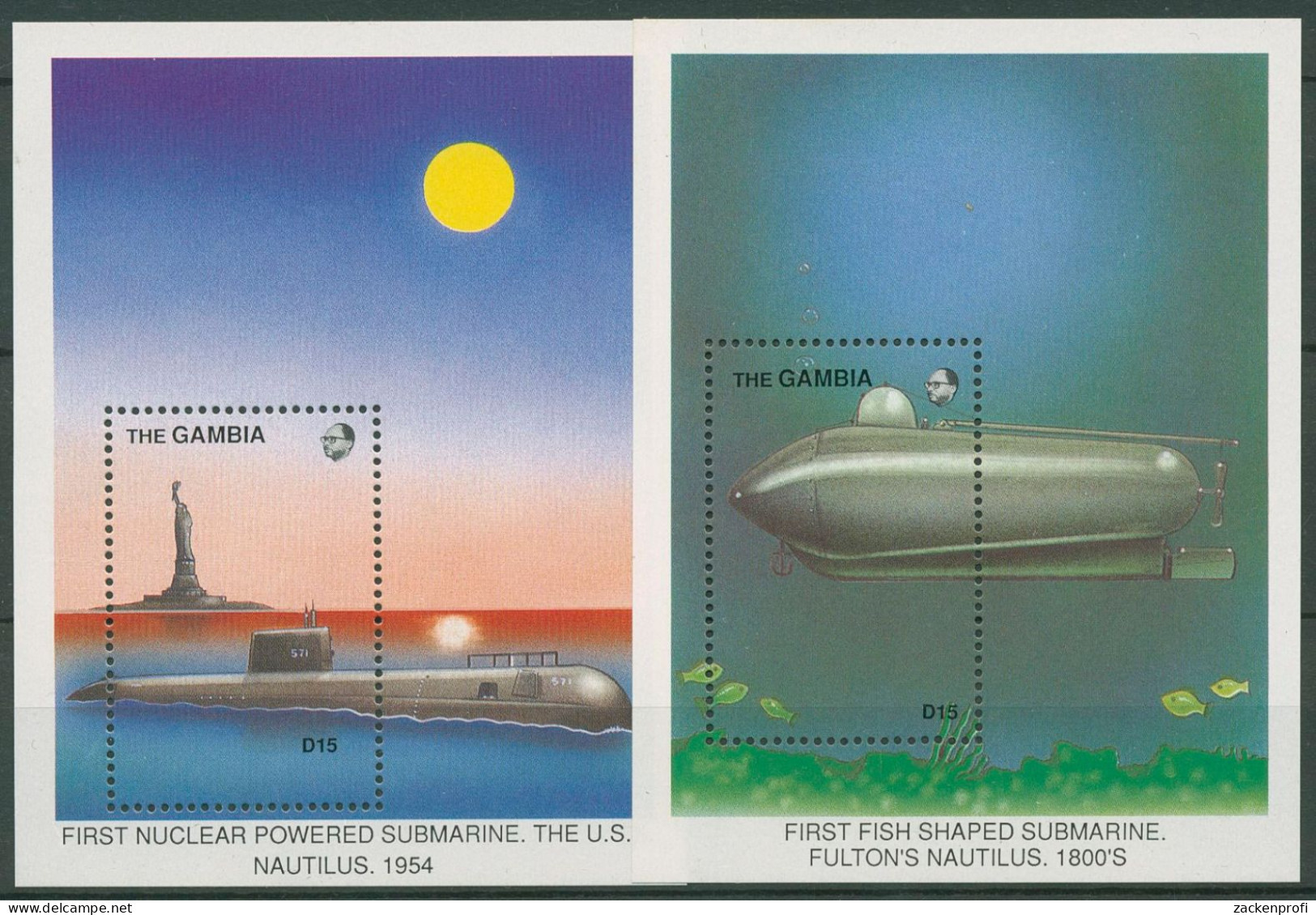 Gambia 1988 Schiffe U-Boot Nautilus Block 52/53 Postfrisch (C40739) - Gambia (1965-...)