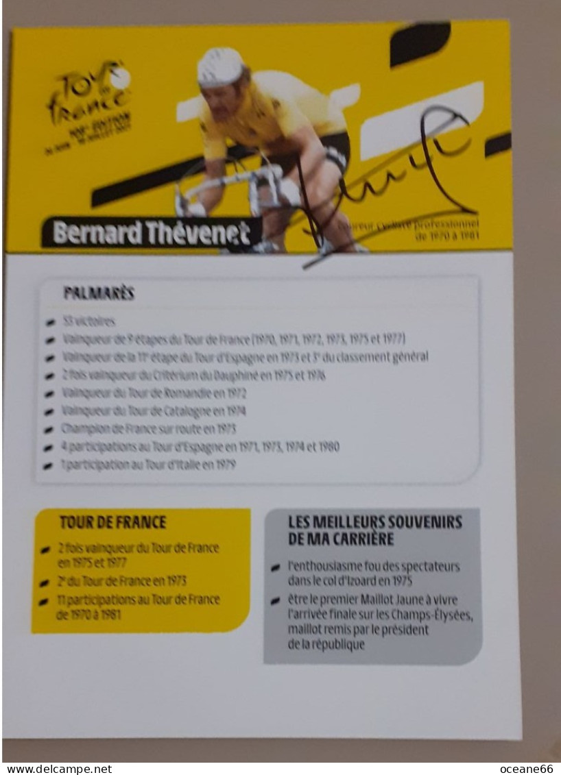 Autographe Bernard Thévenet Tour De France 2021 Format A5 - Radsport