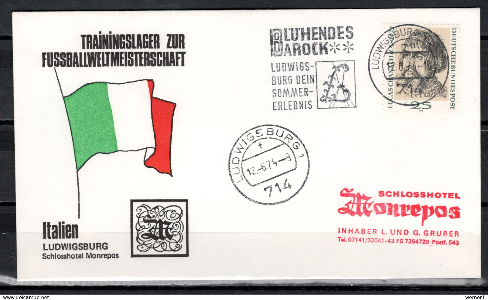 Germany 1974 Football Soccer World Cup Commemorative Cover, Italian Training Camp - 1974 – West Germany