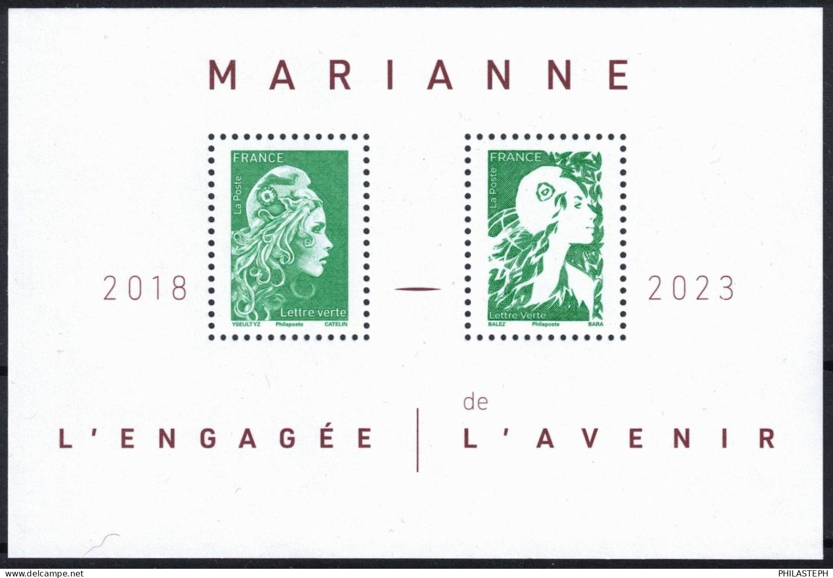 FRANCE 2024 -  Bloc Feuillet  LETTRE VERTE - MARIANNE L'ENGAGEE 2018 / MARIANNE DE L'AVENIR 2023 - BLOC YT 158 Neuf ** - Ongebruikt