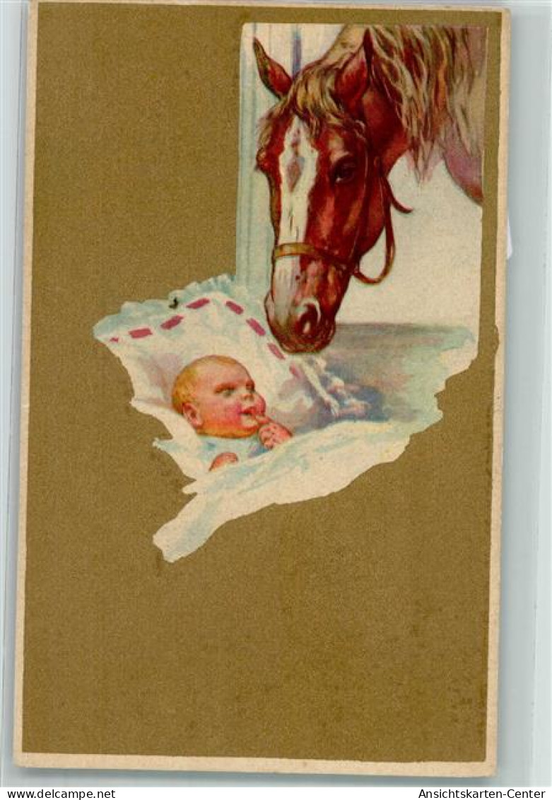 39151608 - Baby Und Pferd  Italienische Kunst AK - Horses