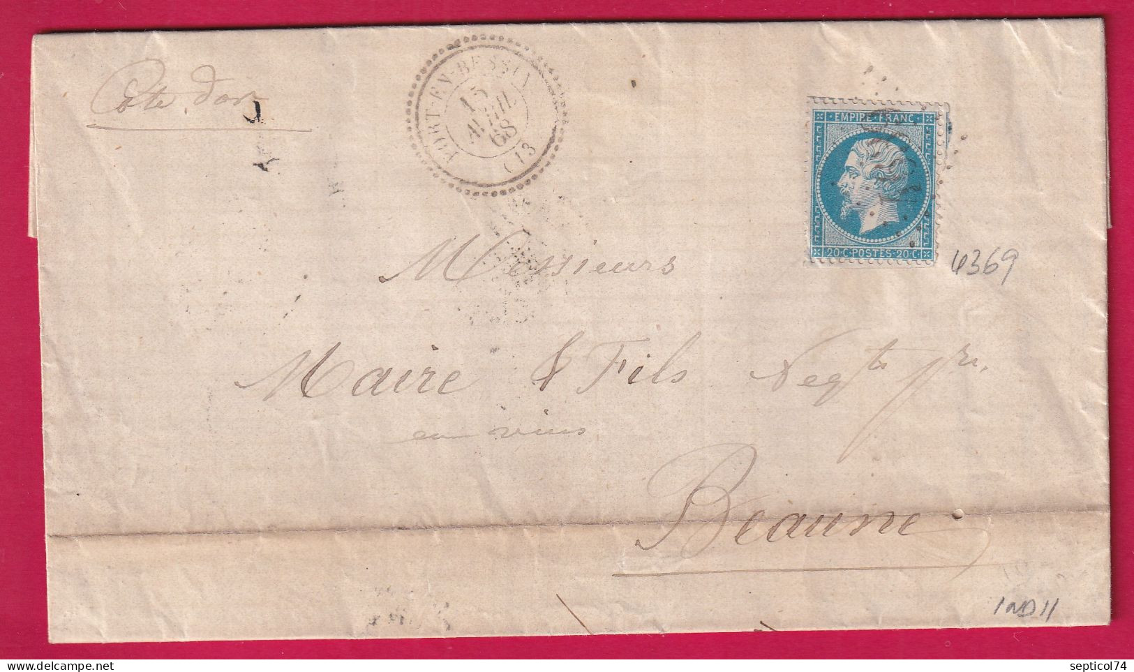 N°22 GC 4369 PORT EN BESSIN CALVADOS CAD TYPE 22 POUR BEAUNE COTE D'OR LETTRE - 1849-1876: Classic Period