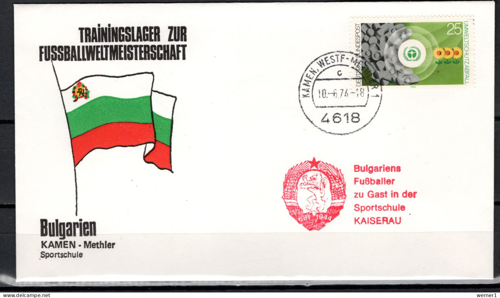 Germany 1974 Football Soccer World Cup Commemorative Cover, Bulgarian Training Camp - 1974 – West Germany
