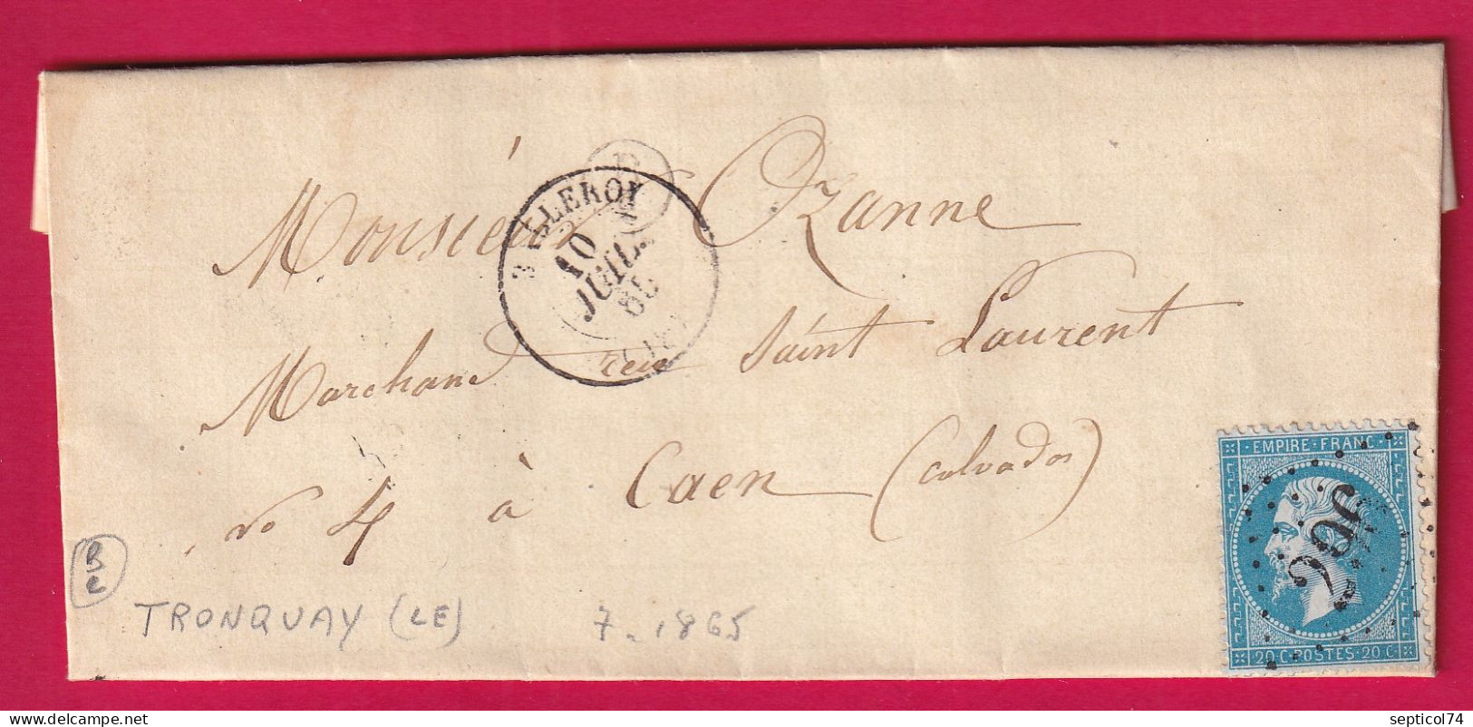 N°22 GC 296 BALLEROY CALVADOS BOITE RURALE SUPPLEMENTAIRE B2 LE TRONQUAY POUR CAEN LETTRE - 1849-1876: Periodo Classico