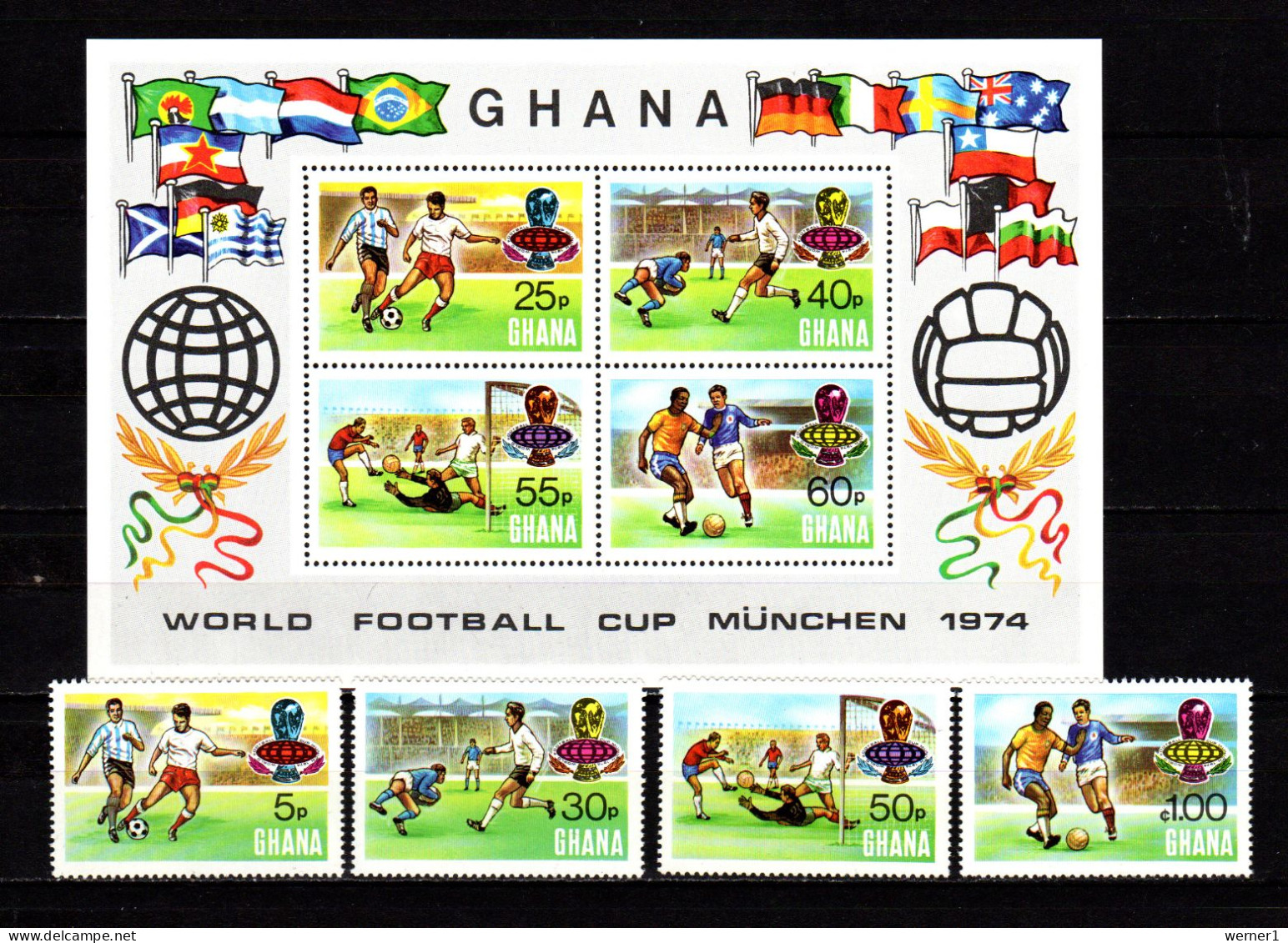 Ghana 1974 Football Soccer World Cup Set Of 4 + S/s MNH - 1974 – West-Duitsland