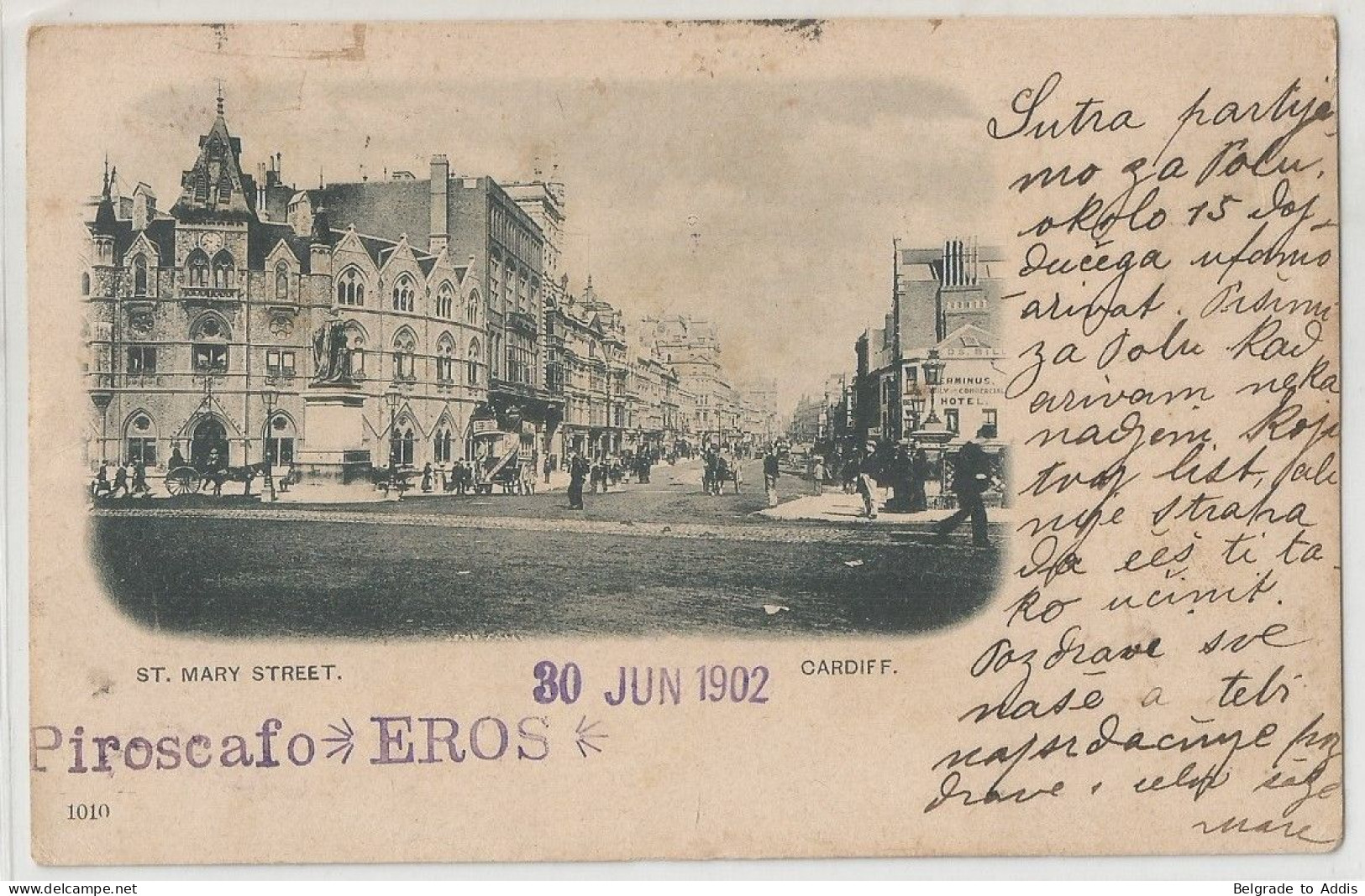 Great Britain Postcard From Cardiff Wales To Orebic Croatia Austria Hungary K.u.K. Italy 1902 Paquebot Piroscafo "Eros" - Cartas & Documentos