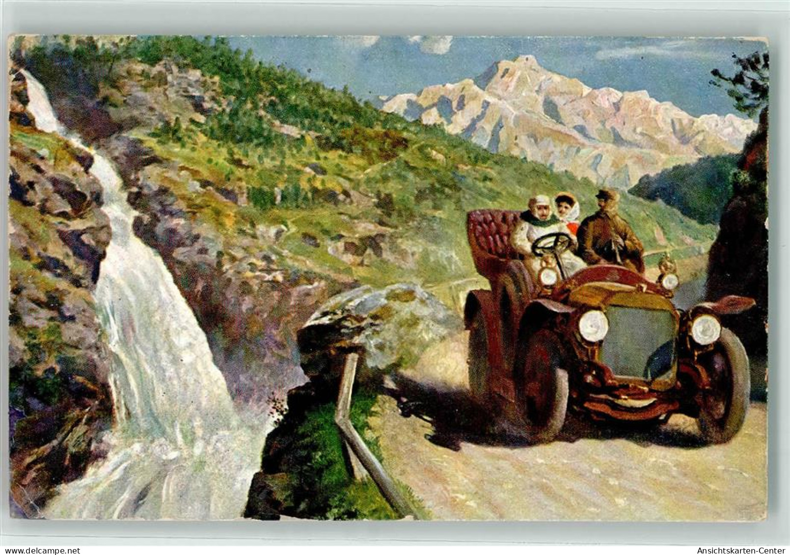 39192808 - Wasserfall Automobil In Den Bergen Kuenstlerkarte AK - Autres & Non Classés