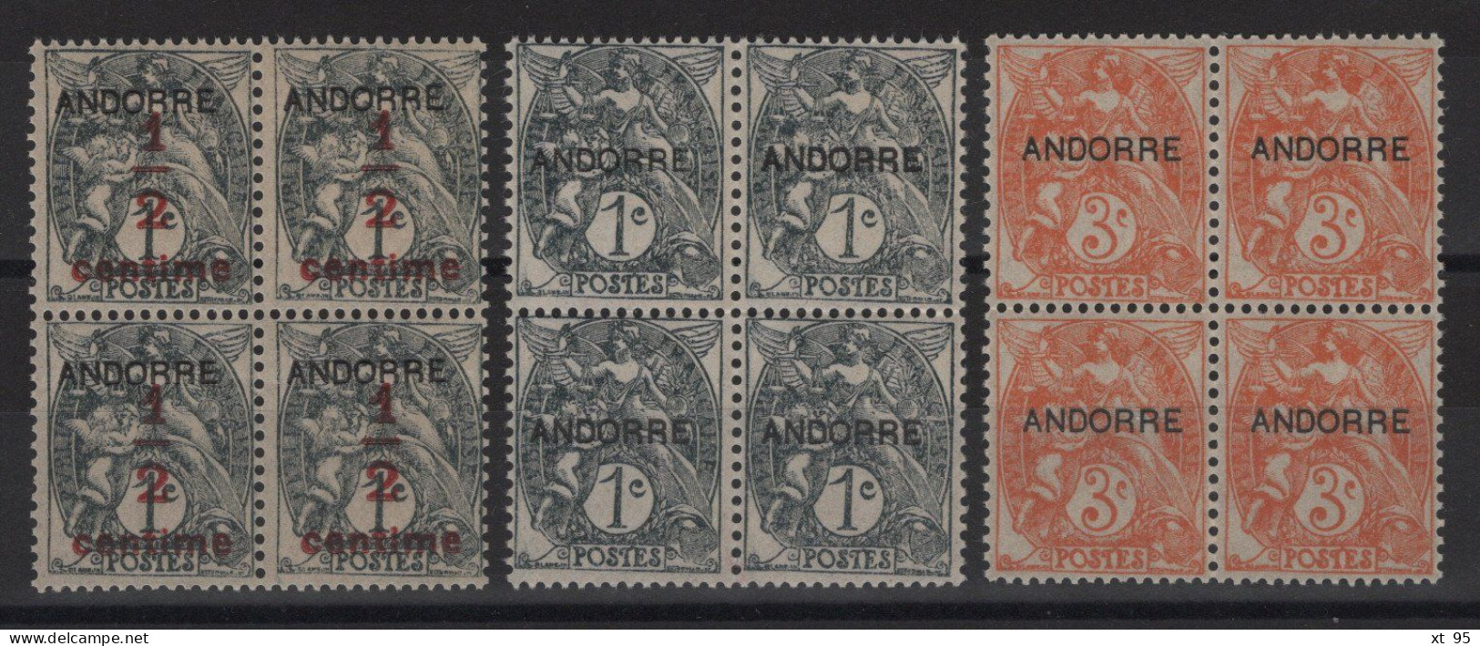 Andorre - Type Blanc - N°1 + 2 + 4 En Blocs De 4 ** Neufs Sans Charniere - Cote 20€ - Unused Stamps