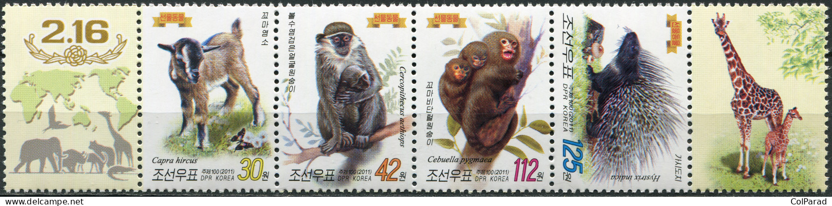 NORTH KOREA - 2011 - BLOCK OF 4 STAMPS AND 2 LABELS MNH ** - Animals - Korea, North