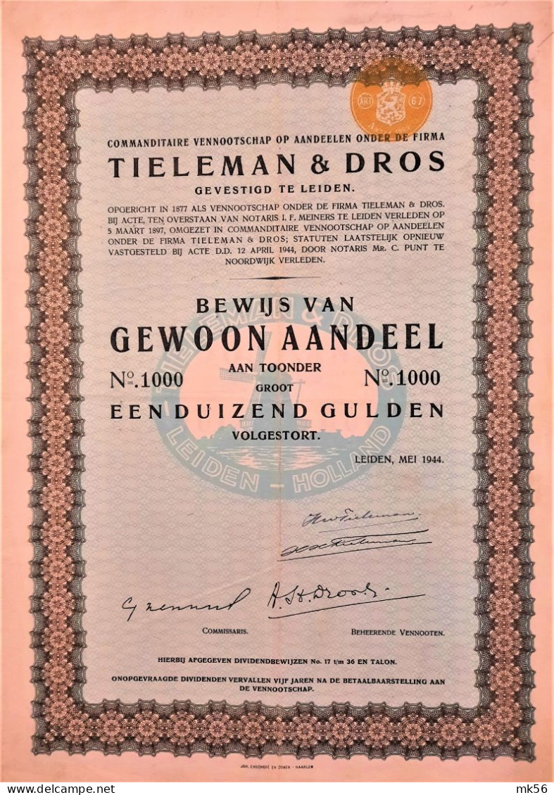 CV Op Aandeelen Onder Firma Tieleman & Dros  (1944) Leiden - Sonstige & Ohne Zuordnung