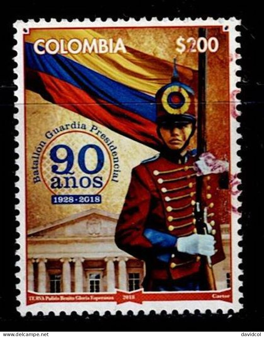 0066G -KOLUMBIEN - 2018 -USED - 90 YEARS PRESIDENTIAL GUARD BATTALION - FLAG - Kolumbien