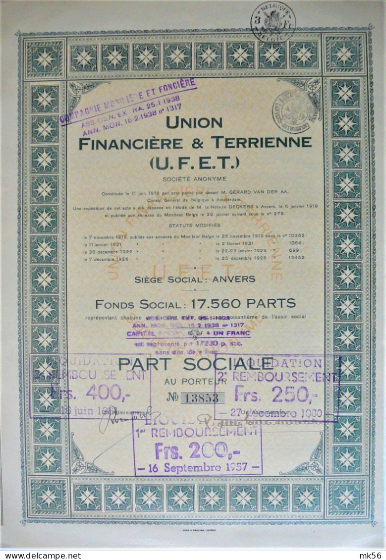 Union Financière Et Terrienne (1919) - Otros & Sin Clasificación