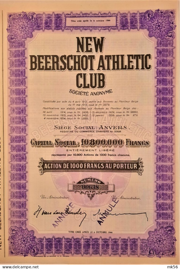 New Beerschot Athletic Club - Antwerpen - Action De 1000 Francs - Sports