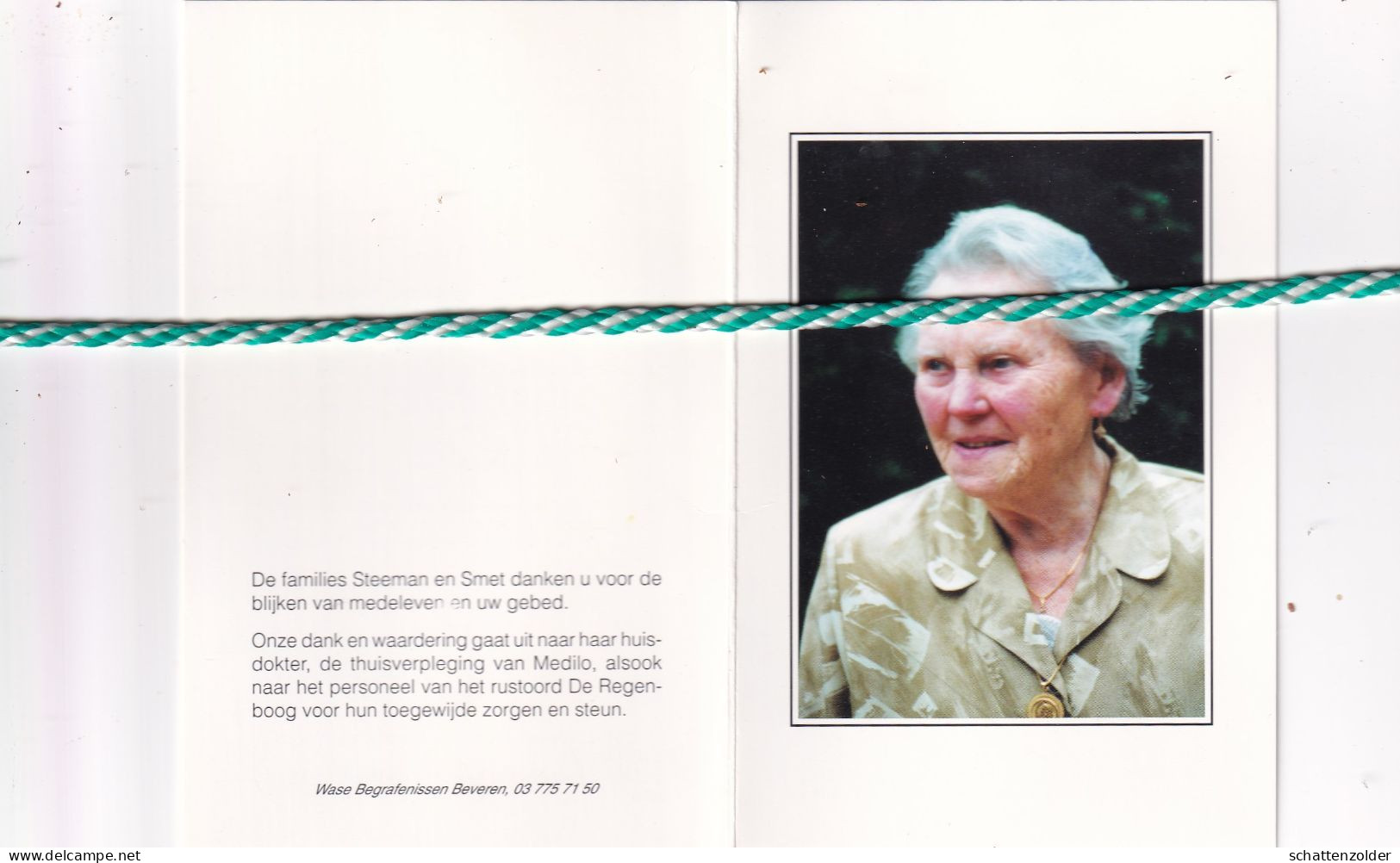 Jeanne Steeman, Beveren 1912, Sint-Niklaas 2005. Gewezen Onderwijzeres. Foto - Overlijden
