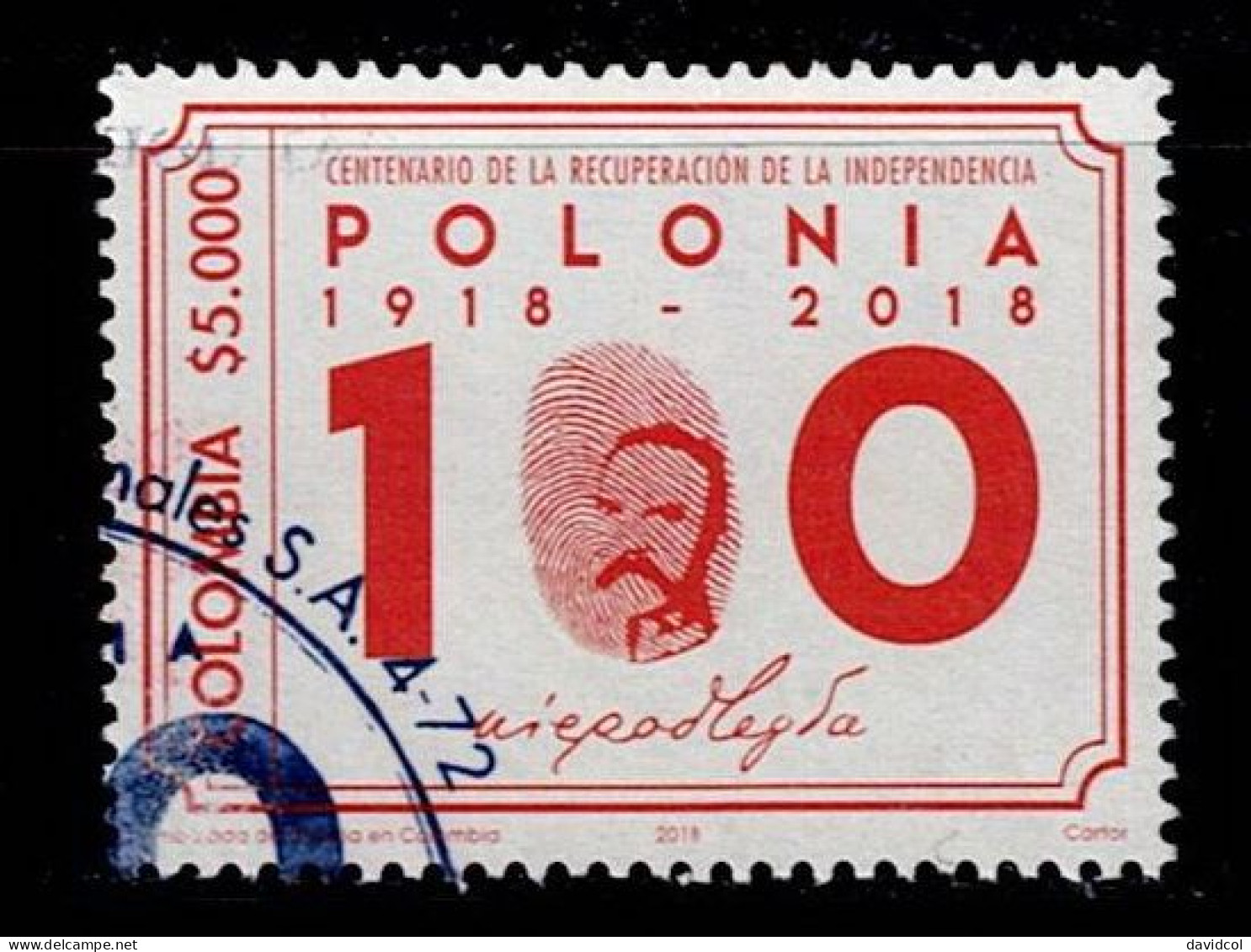 0066J-KOLUMBIEN - 2018 – USED – 100 YEARS OF INDEPENDENCE RECOVERY OF POLAND - Colombia