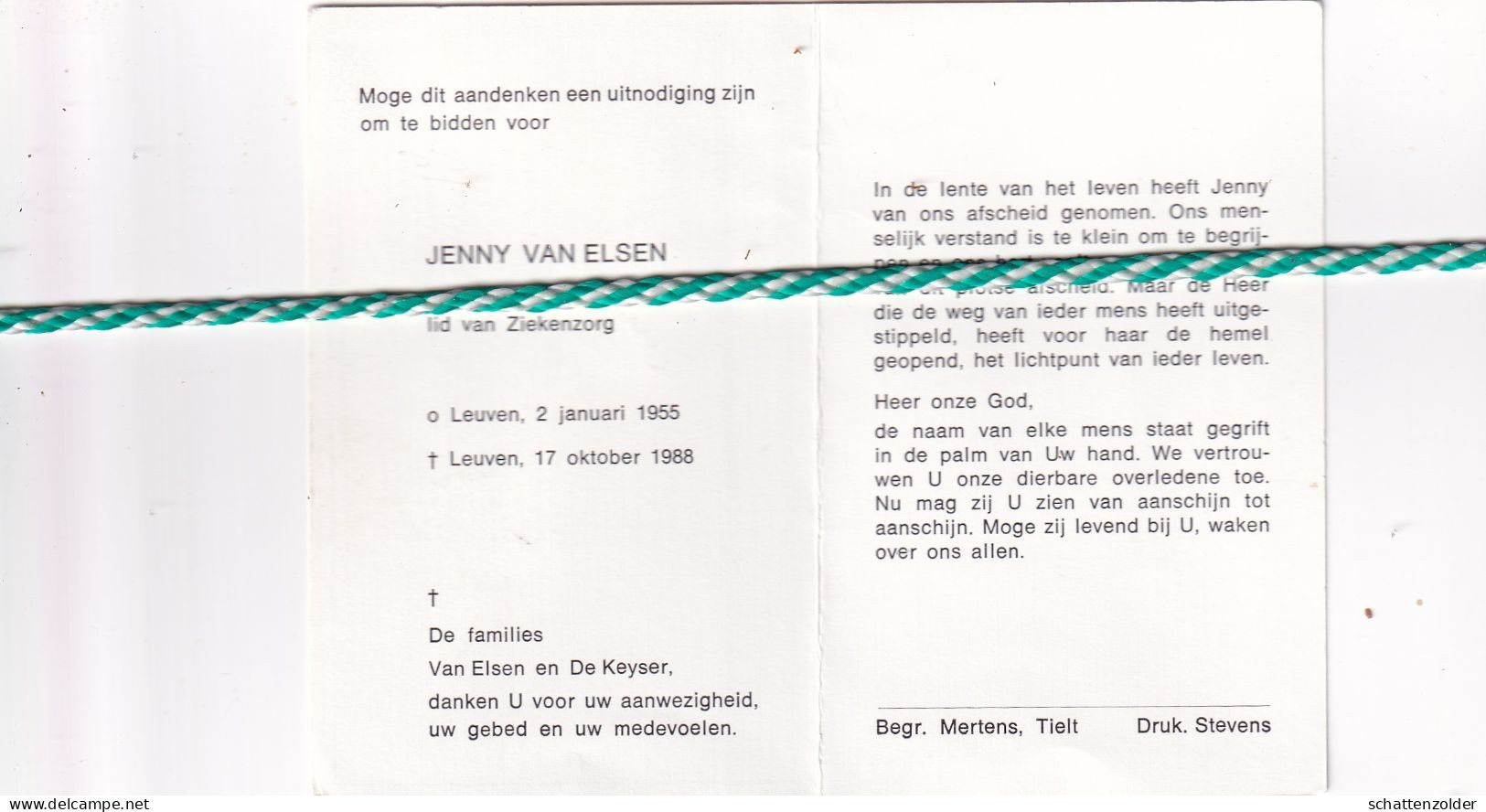 Jenny Van Elsen; Leuven 1955, 1988 - Obituary Notices