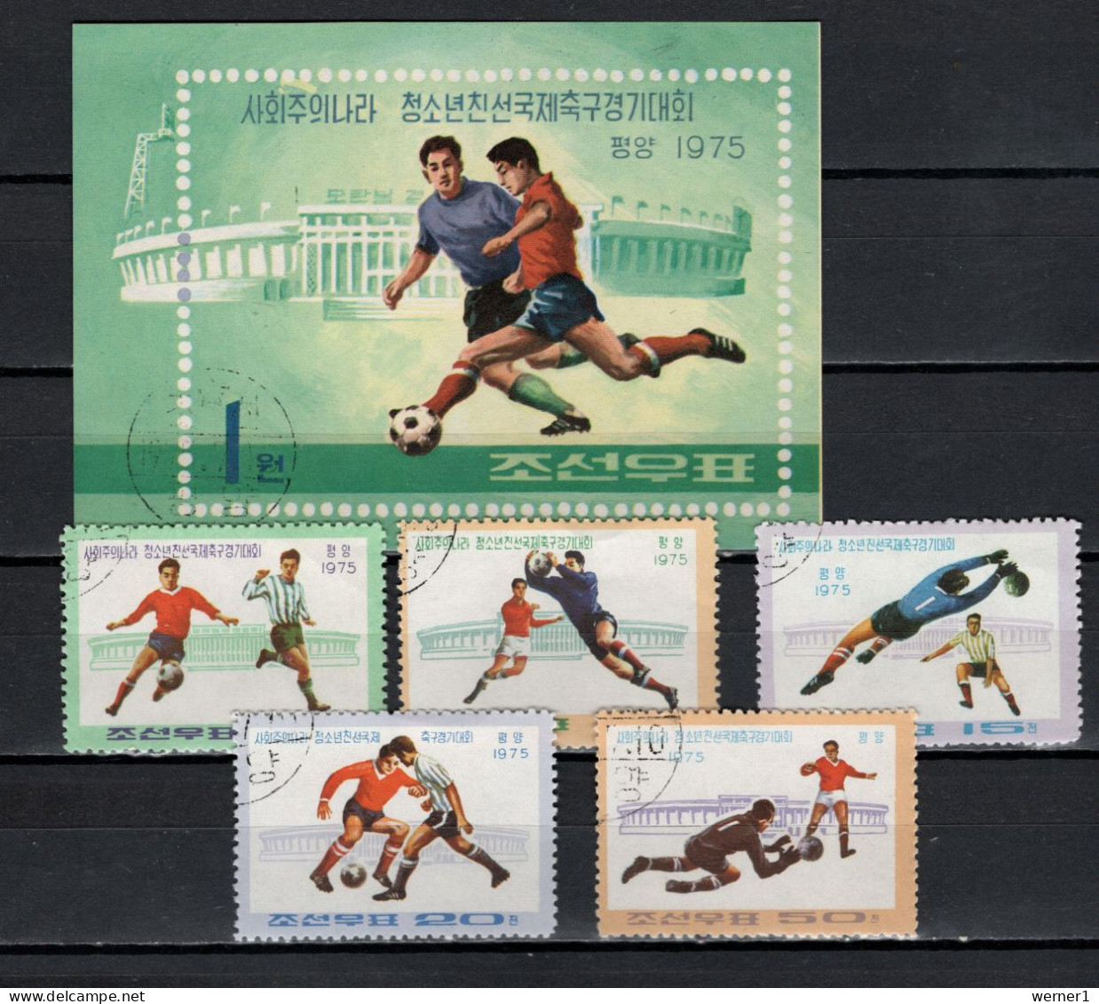 North Korea 1975 Football Soccer Set Of 5 + S/s CTO - Gebruikt