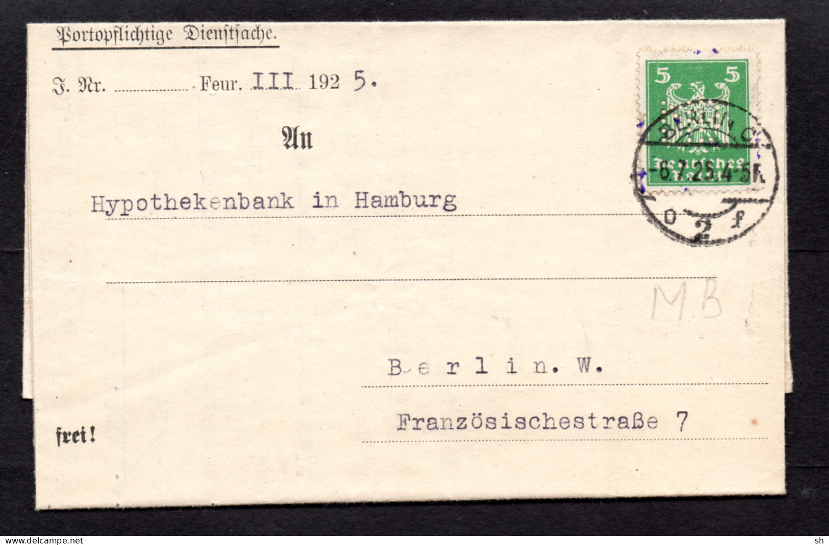 Perfins - Lochung - Perforé - Deutchland - MB - Berlin 1925 - Perfins