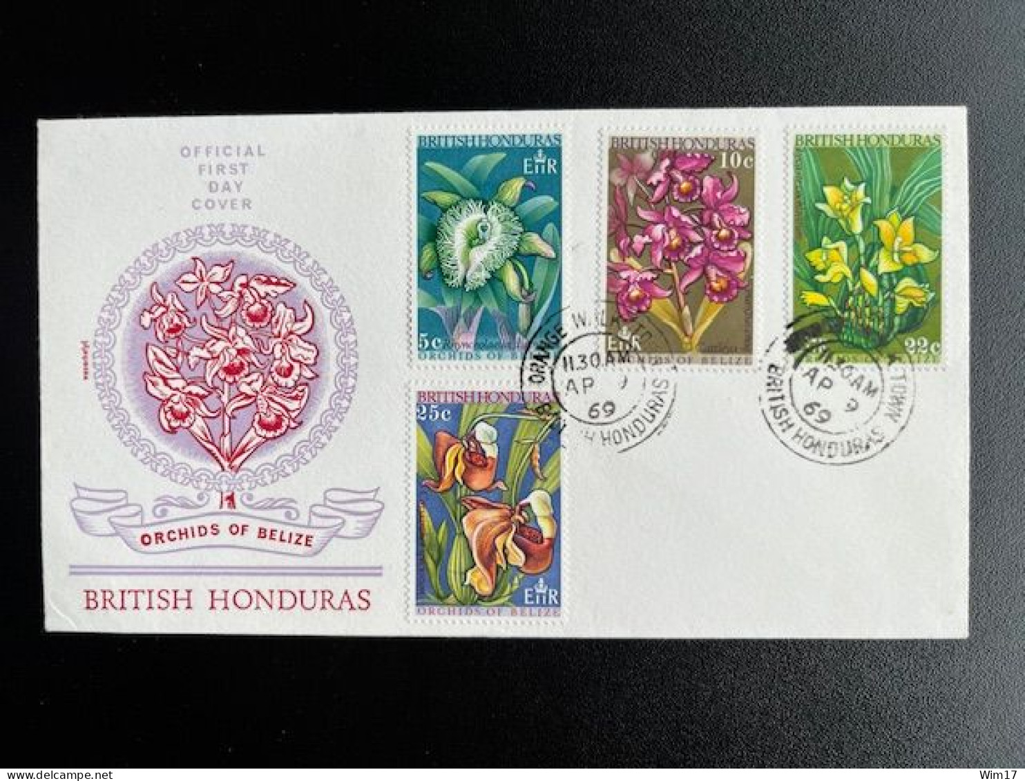 BRITISH HONDURAS 1969 FDC ORCHIDS FLOWERS 09-04-1969 - Honduras Británica (...-1970)