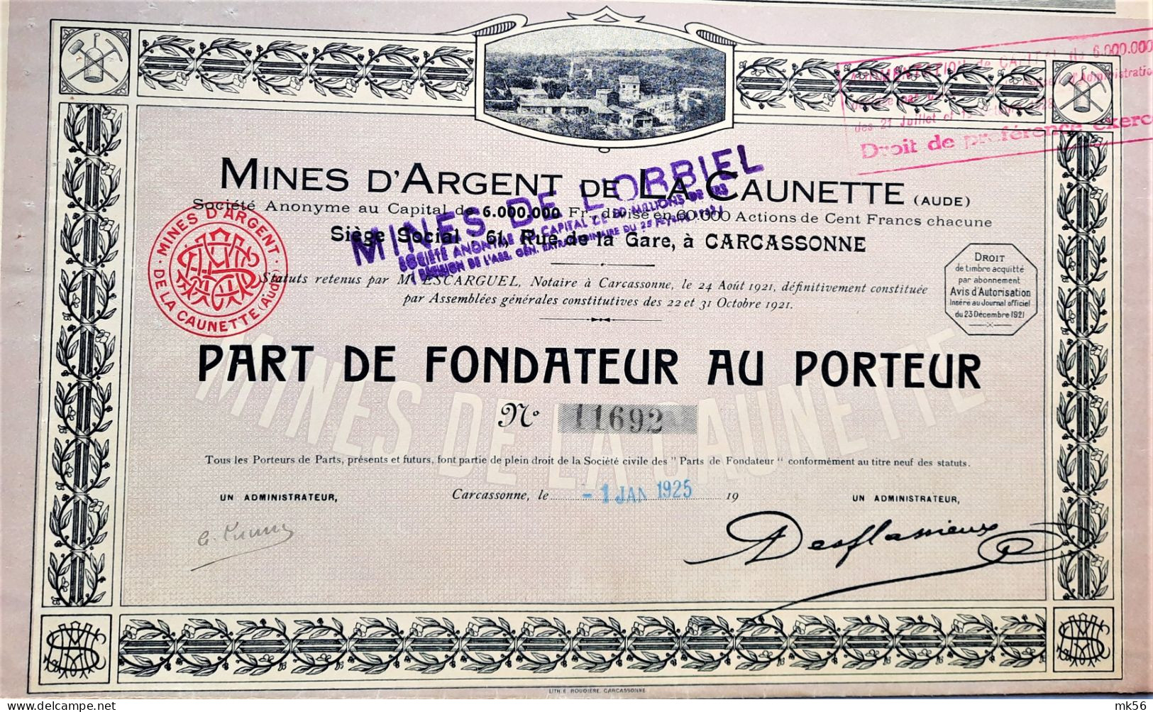 S.A. Mines D'argent De La Caunette (Aude) 1925 - Bergbau