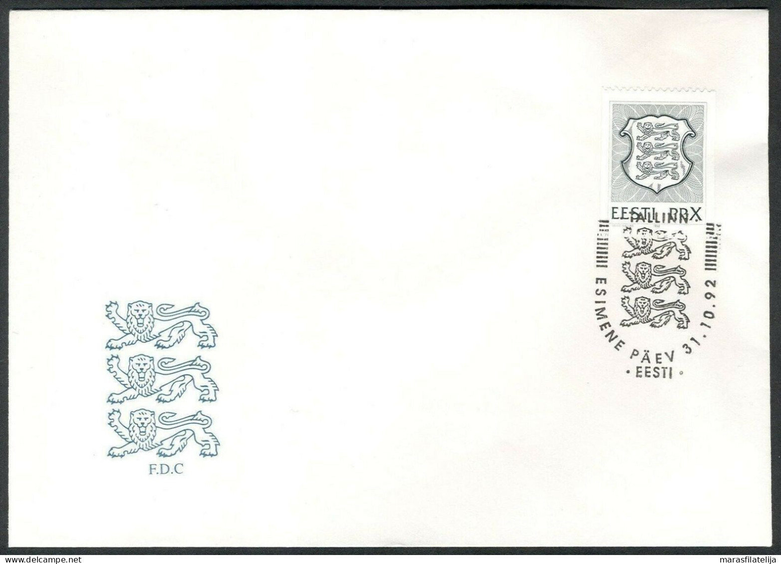 Estonia 1992, State Coat Of Arms, X Stamp (October), FDC - Estland