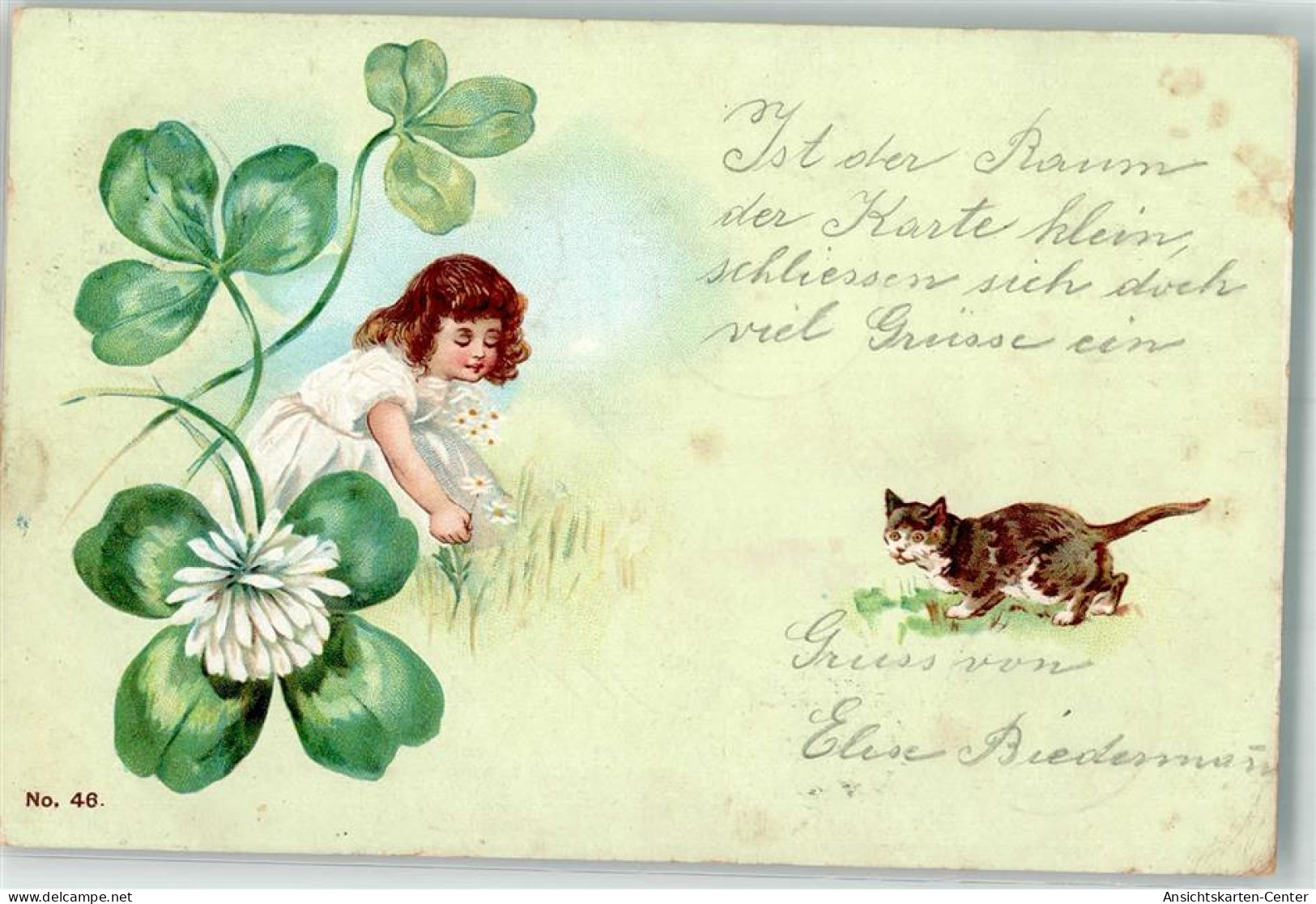 39628708 - Maedchen Pflueckt Blumen Von Der Wiese Gluecksklee - Cats