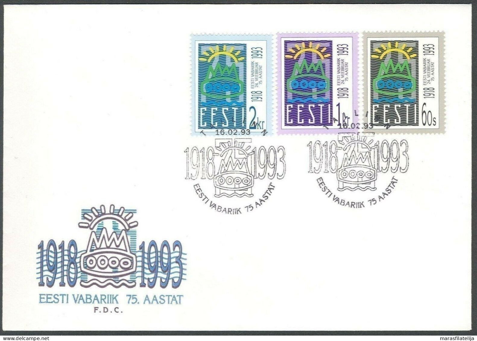 Estonia 1993, 75th Anniversary Of Republic, FDC - Estonie