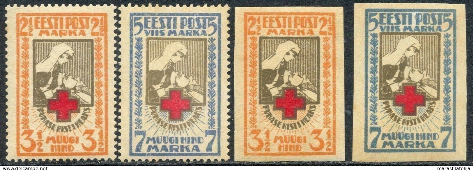 Estonia, 1921, Red Cross, Imperforated & Perforated Set - Estonia