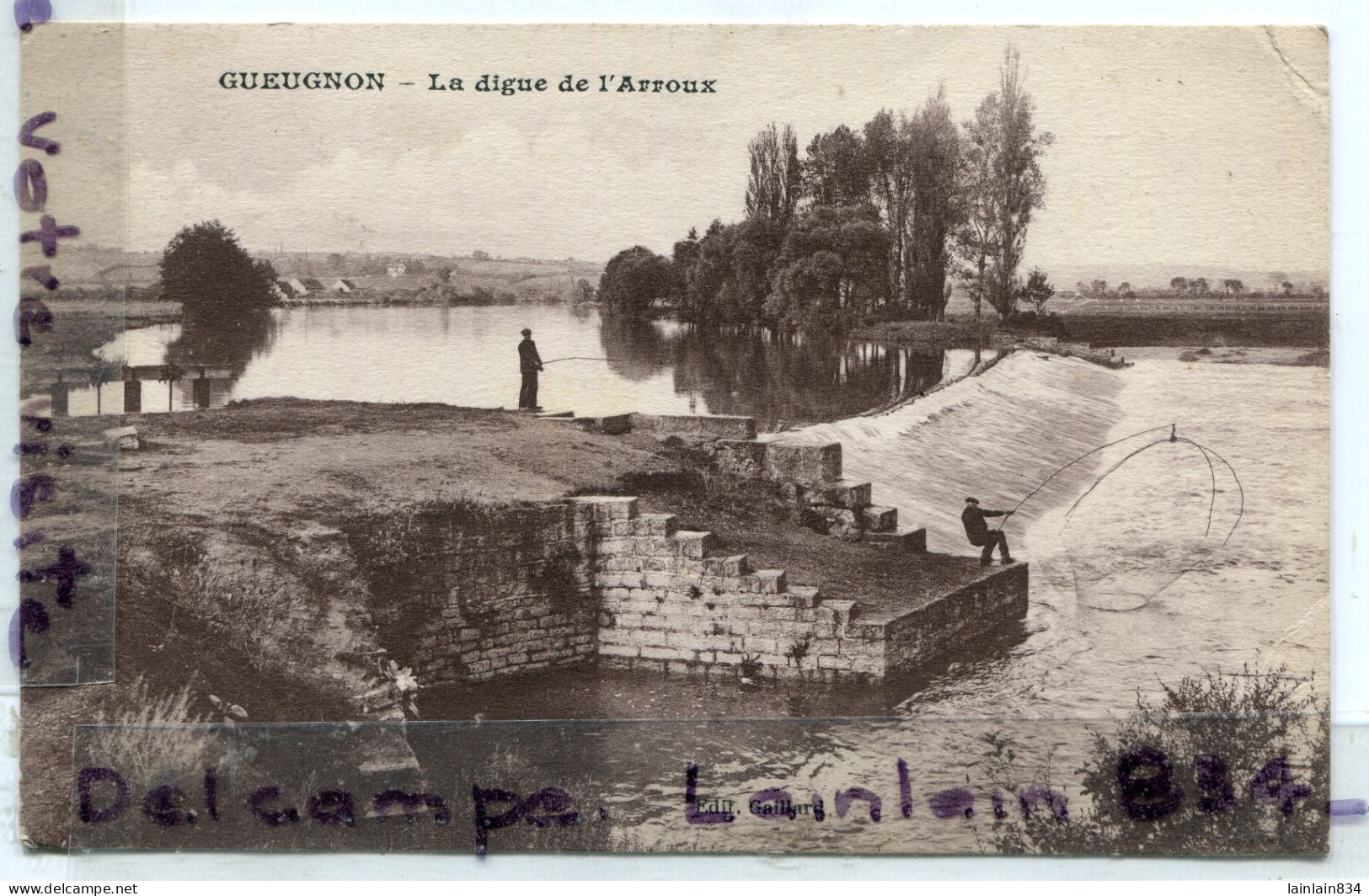 - GUEUGNON - ( Saône Et Loire ) La Digue De L'Arroux, Pêcheurs Au Carrelet, écrite, Courrier Militaire, TBE, Scans. - Gueugnon