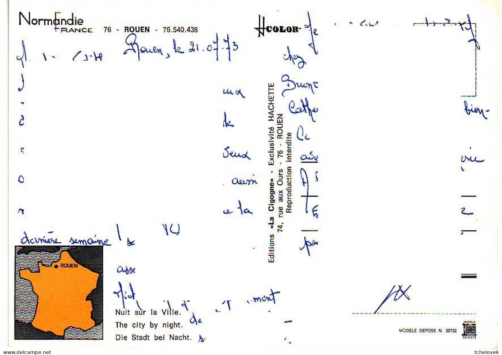 (76). SM. Rouen. Ed Novacard La Cigogne. Carte à Coller Et à Dechirer & 76.540.438 La Nuit - Rouen