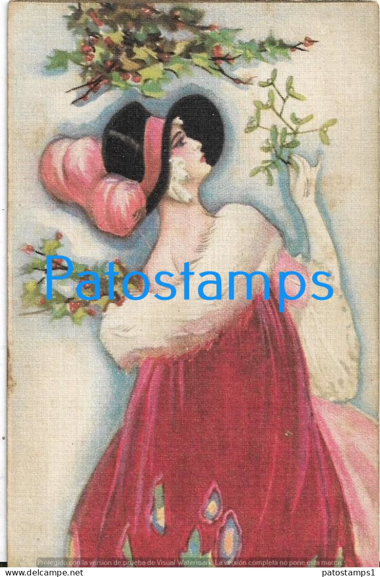 228588 ART ARTE SIGNED WOMAN WITH A HAT AND BRANCH POSTAL POSTCARD - Andere & Zonder Classificatie