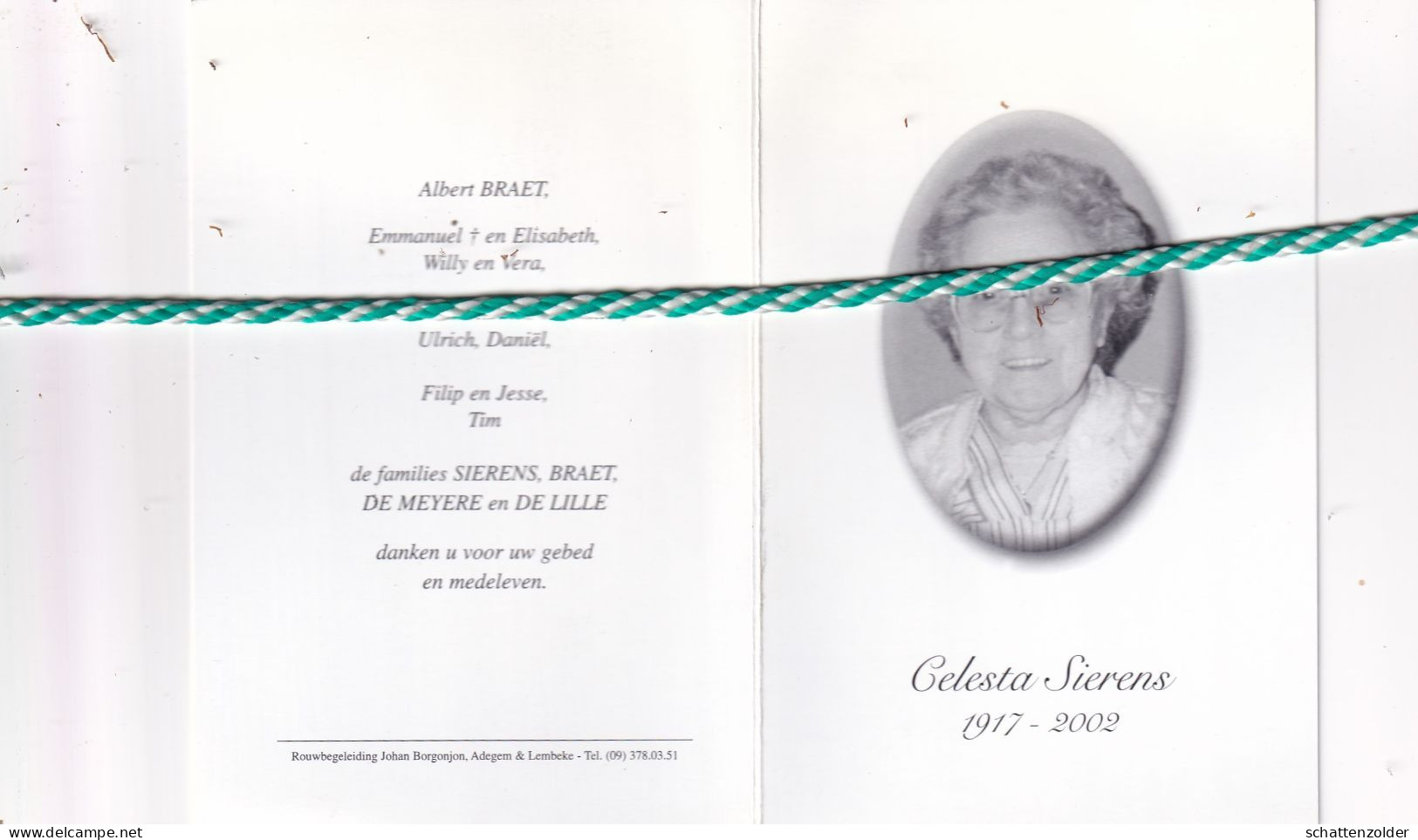 Celesta Sierens-Braet, Adegem 1917, Eeklo 2002. Foto - Décès