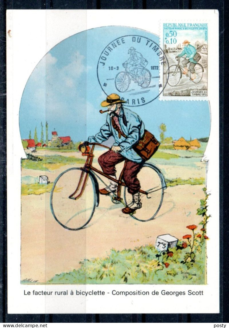 CARTE MAXIMUM - LE FACTEUR RURAL A BICYCLETTE - GEORGES SCOTT - EDITO 18/03/72 A PARIS - - 1970-1979