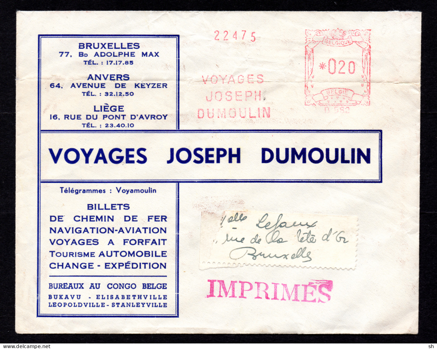 Type Hasler - VOYAGES JOSEPH DEMOULIN - B582 - Liège - Bruxelles - Anvers - ...-1959