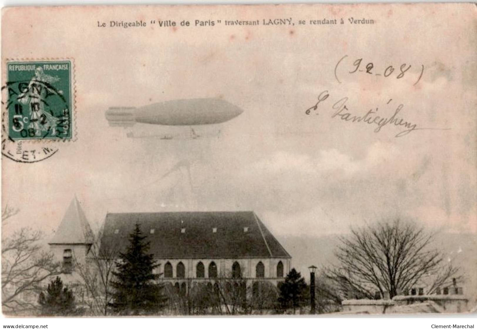 LAGNY: Le Dirigeable "ville De Paris" Traversant Lagny, Se Rendant à Verdun - état - Lagny Sur Marne