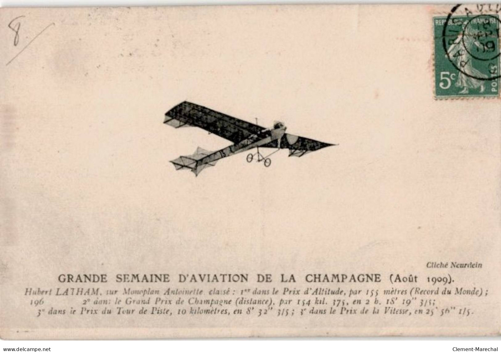 AVIATION : Hubert Latham Sur Monoplan Antoinette Classé 1er Dans Le Prix D'altitude - Très Bon état - ....-1914: Precursors
