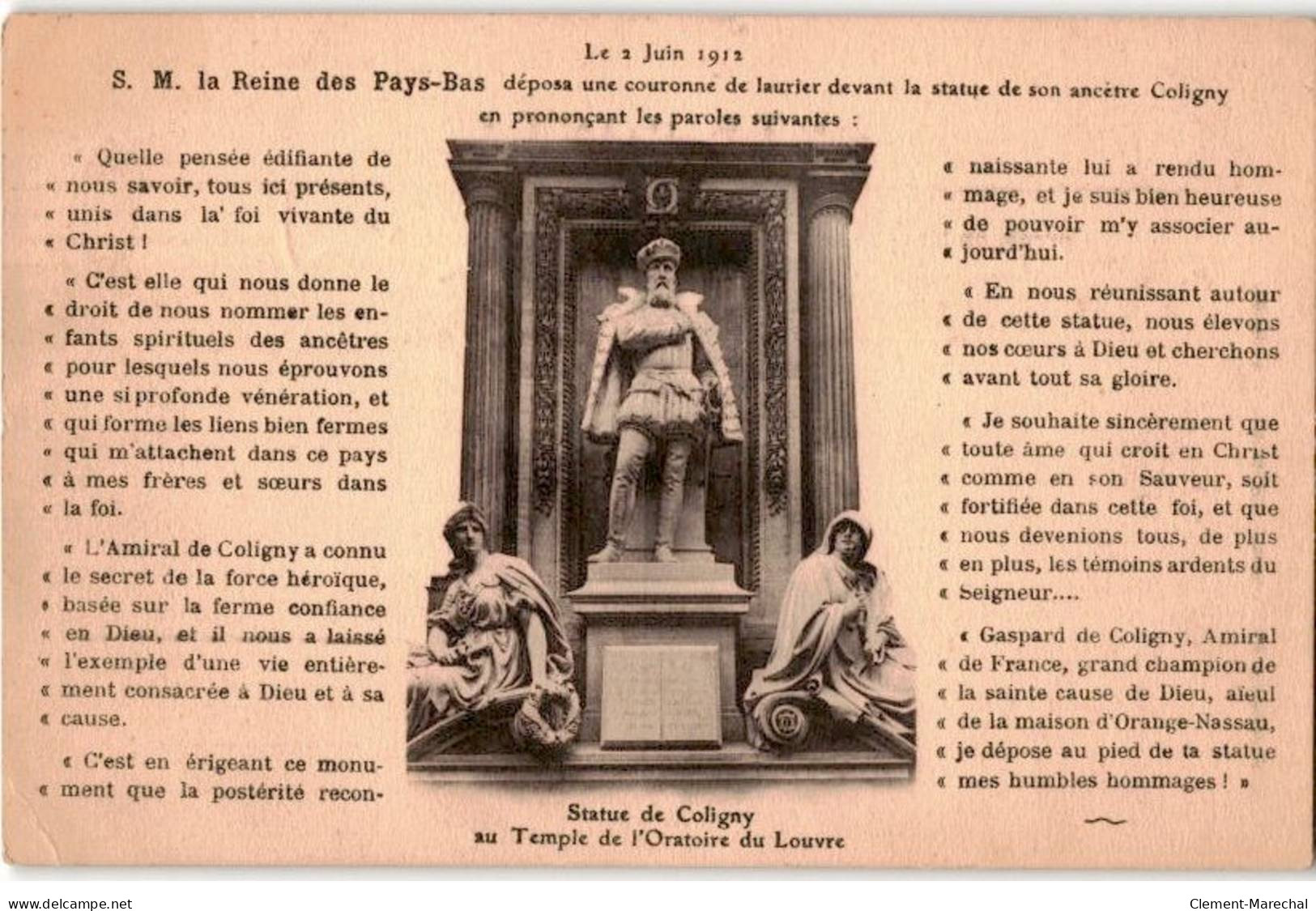 CHATILLON-COLIGNY: Statue De Coligny Au Temple De L'oratoire Du Louvre - Très Bon état - Chatillon Coligny