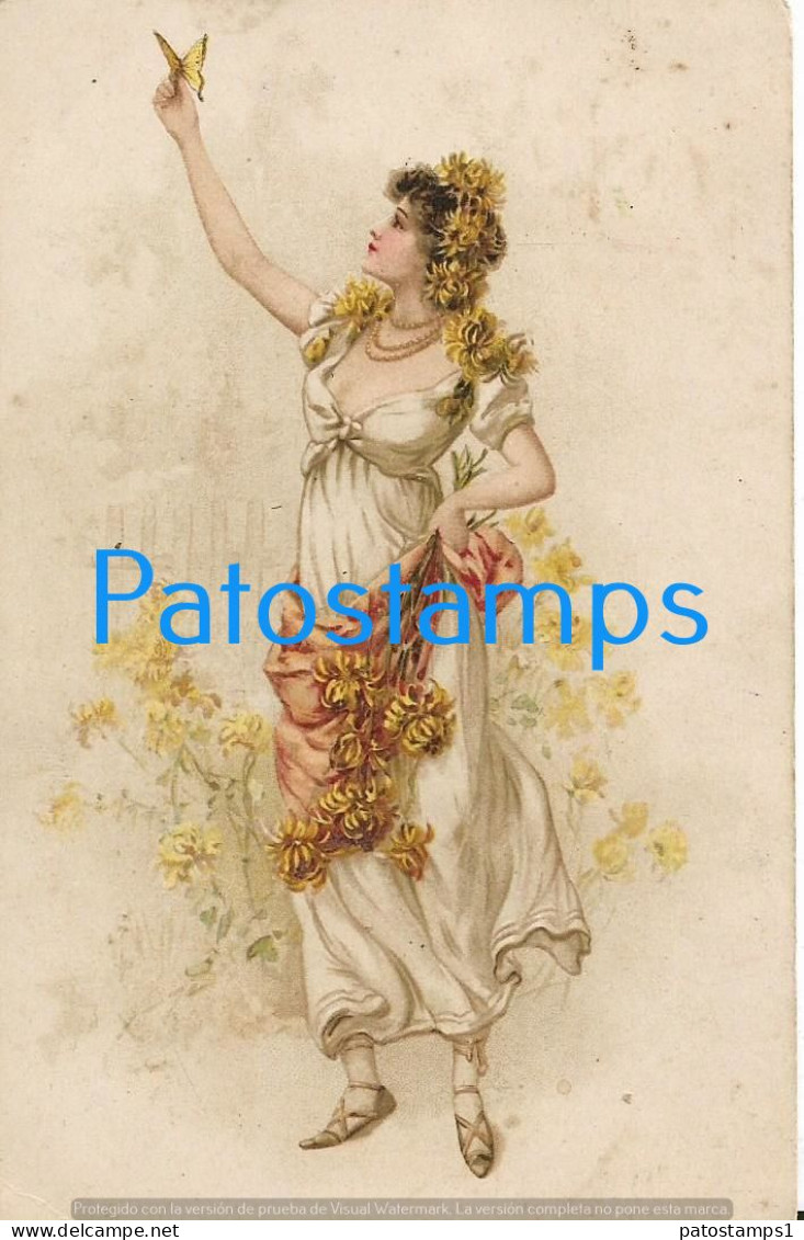 228595 ART ARTE WOMAN WITH BUTTERFLY SPOTTED POSTAL POSTCARD - Non Classés