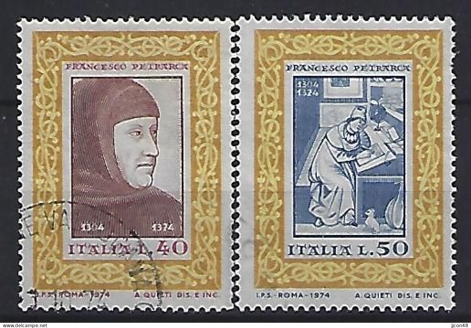 Italy 1974  Francesco Petrarca  (o) Mi.1455-1456 - 1971-80: Used