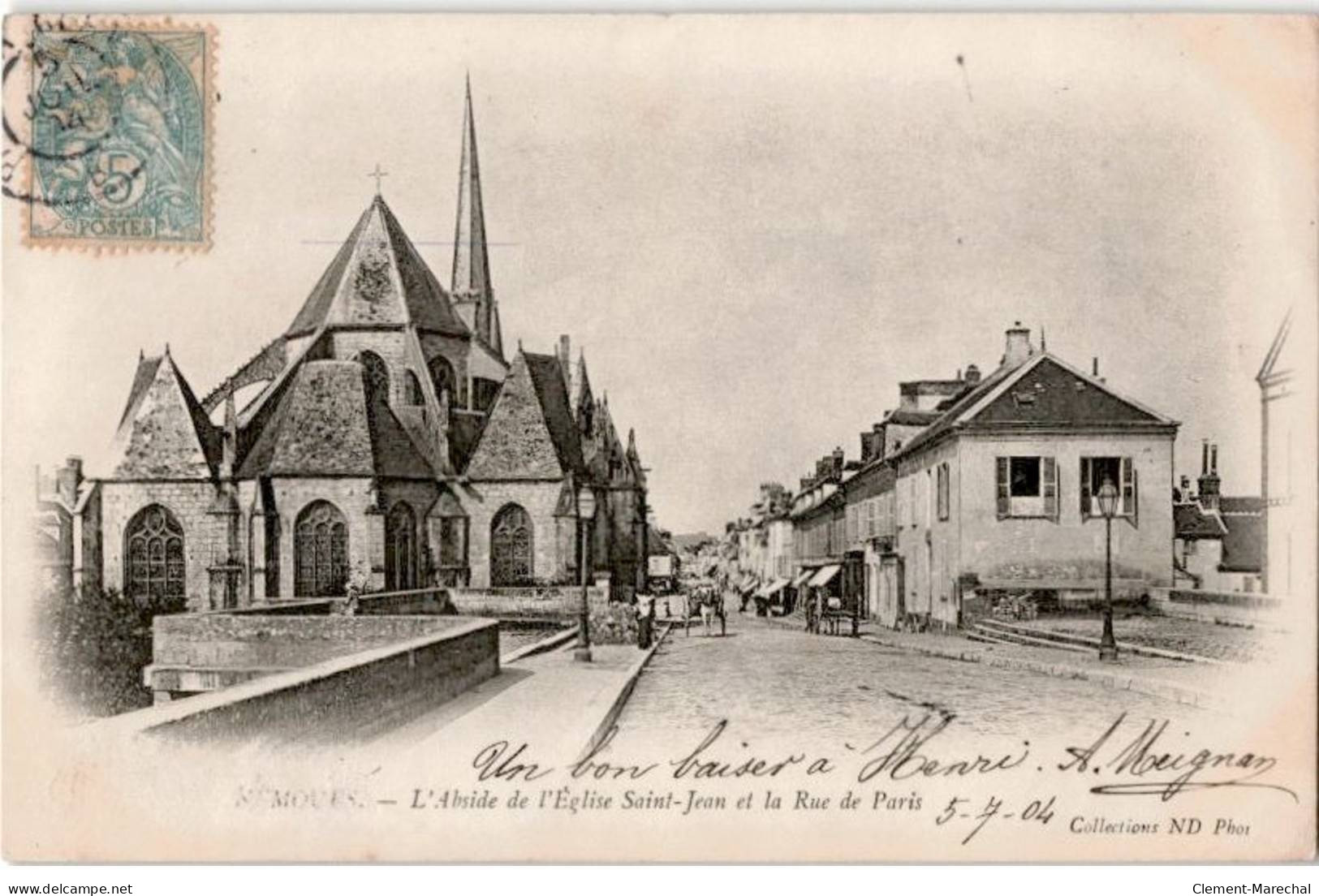 NEMOURS: Abside De L'église Saint-jean Et La Rue De Paris - Très Bon état - Nemours